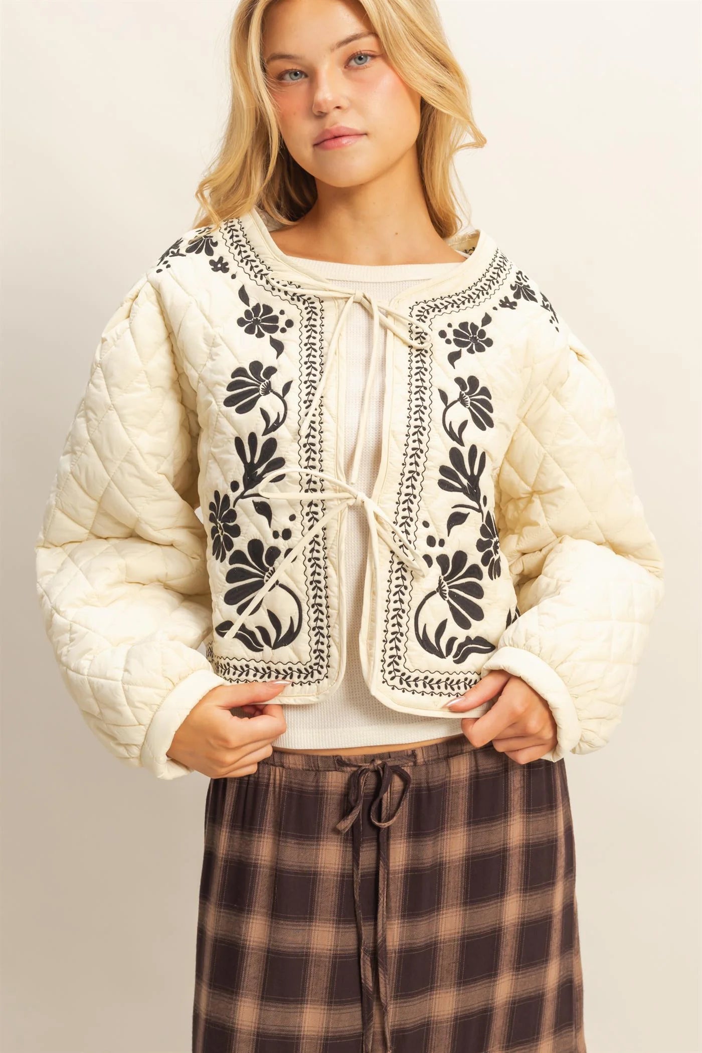 The Flora Quilted Floral Embroidered Padding Jacket