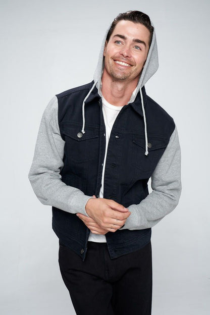 The Elton Men's Denim Jacket With Grey Fleece Hoodie