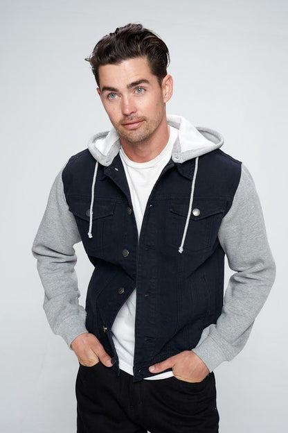 The Elton Men's Denim Jacket With Grey Fleece Hoodie