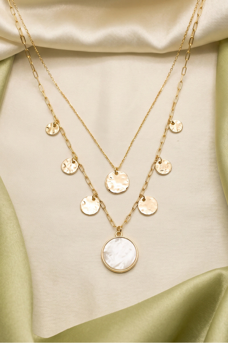The Elara| Layered Mother Of Pearl Disc Necklace