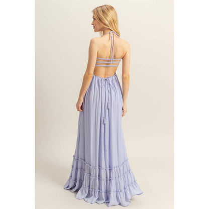 The Talia Halter Neck Smocked Bodice Tiered Hem Maxi Dress