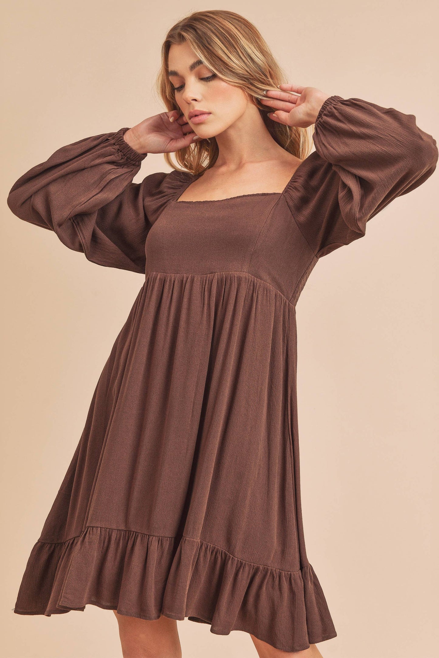 The Rowan Textured Long-sleeve Swing Dress