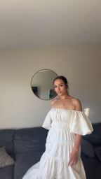 The Soleil | Embroidered Floral Puff Sleeve Maxi Dress